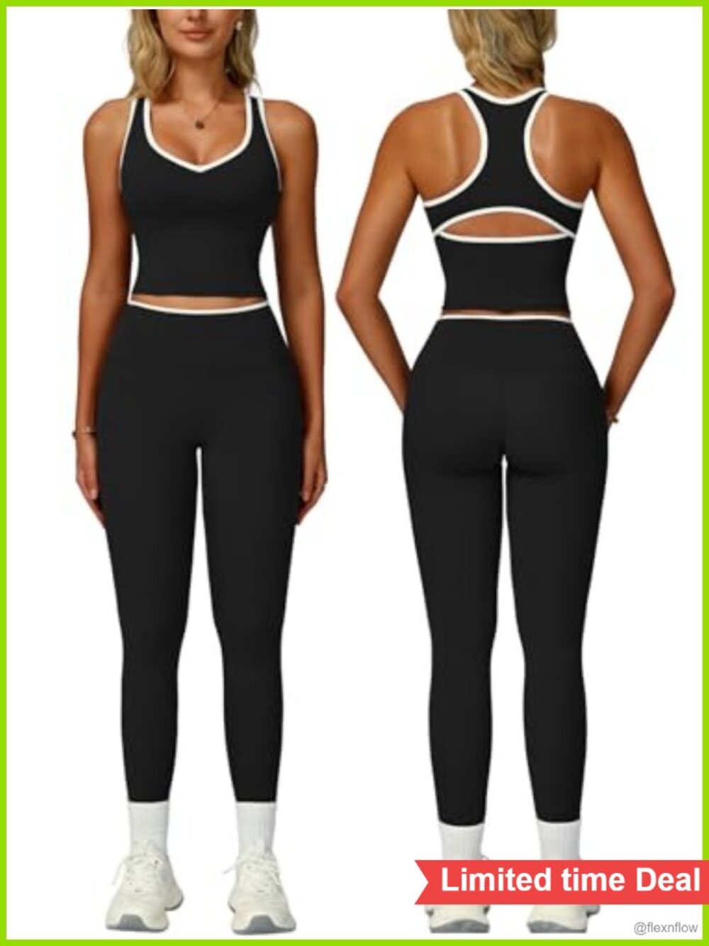 Women's 2 Piece Workout Set Racerback Tank Top High Waist Leggings Gym